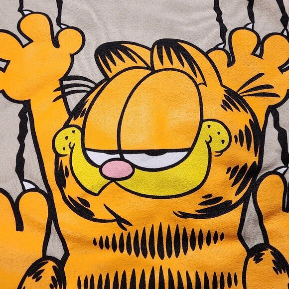 Garfield Nickelodeon Scratching Claws Hanging On Hoodie Sweatshirt Beige Size M - Picture 10 of 10
